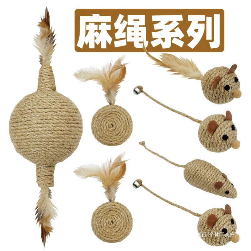 Teeth Grinding and Biting Cat Baseball Sound Bell Ball Cat Self-Grabbing and Chewing Hemp Ball Cat Toy Cat Chewing Mouse