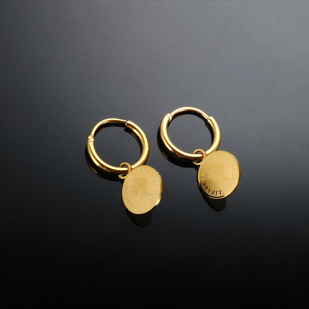 Retro Portrait Round Square Titanium Steel Drop Earrings 1 Pair