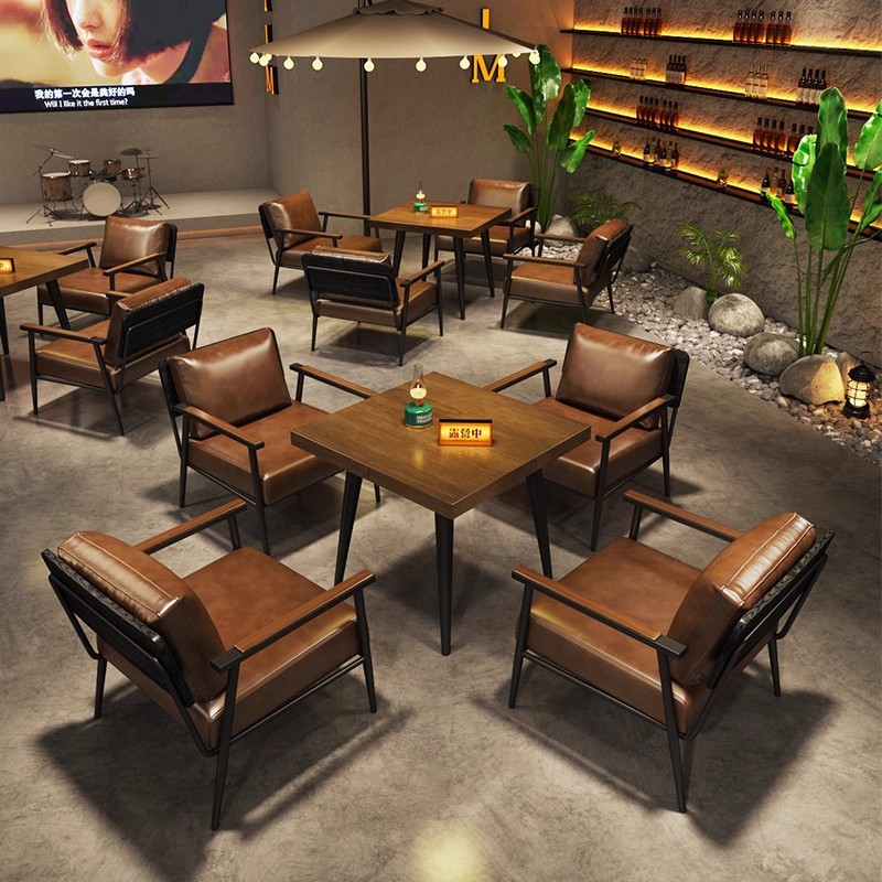 Cafe Industrial Style Bistro Barbecue Shop Tea House Bar Table and Chair Music Restaurant Bar Restaurant Dining Table and Chair Combination