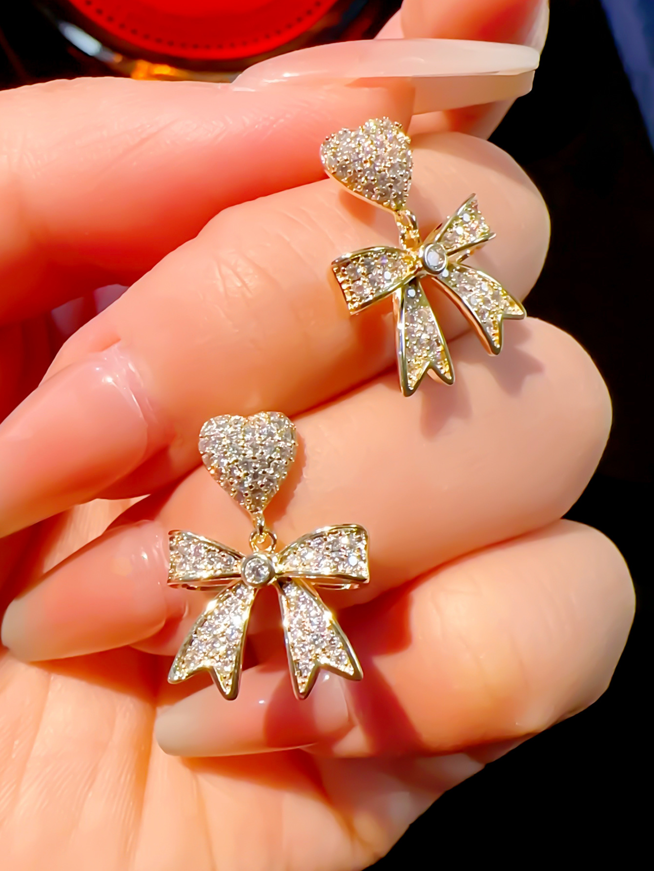 Heart Shape, Bow Knot Pattern Women's Gender 1 Pair Simple Style Heart Shape Bow Knot Plating Inlay Copper Zircon Drop Earrings