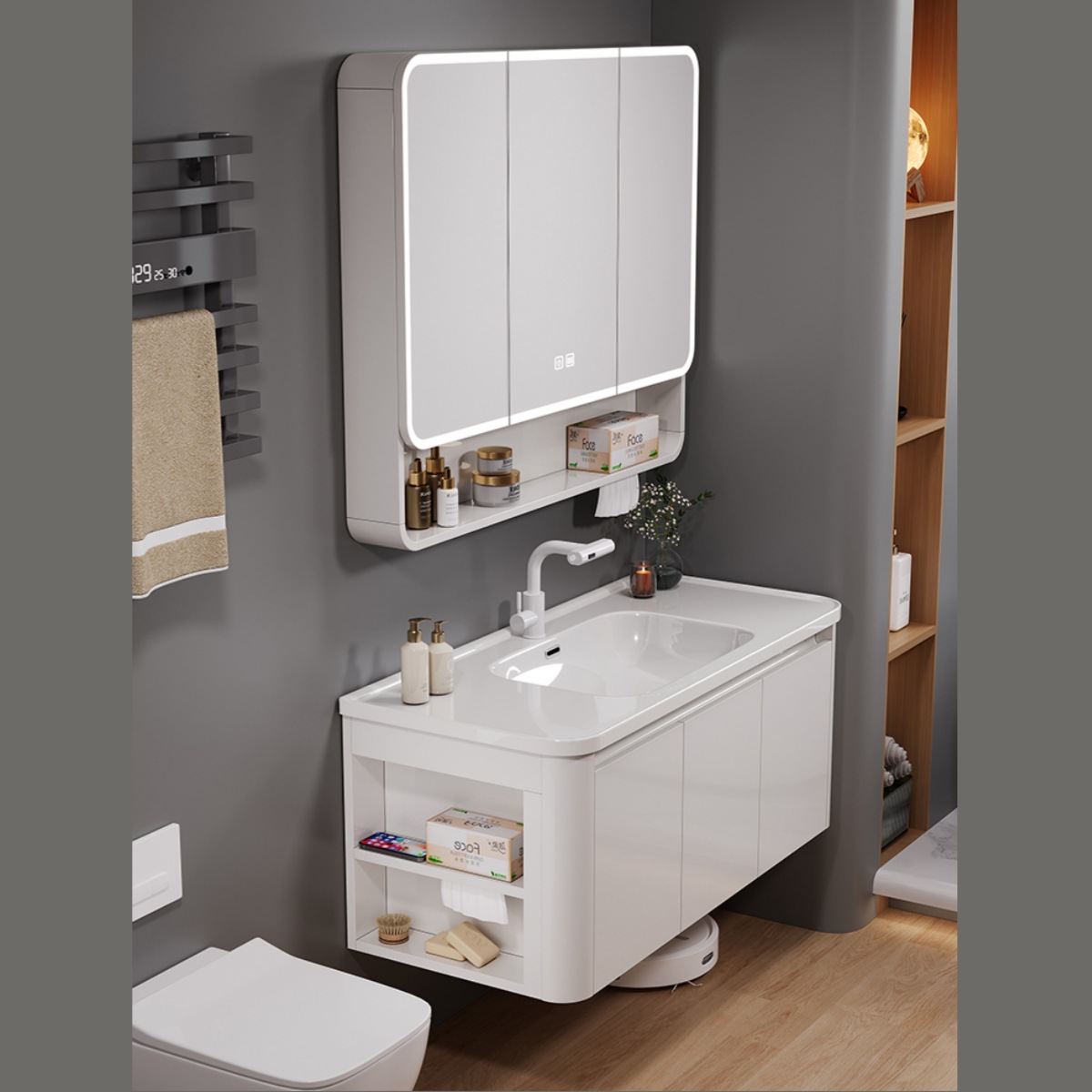 gabinete de baño inodoro lateral almacenamiento cerámica una bañera lavabo lavabo gabinete de baño lavabo combinación blanco nórdico
