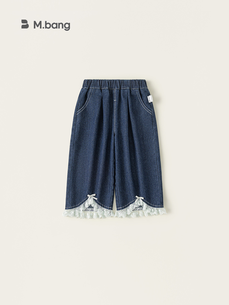 Youbao ropa para niños pantalones para niñas pantalones vaqueros de encaje con lazo para mujeres coreanas pantalones sueltos de todo fósforo para niñas de primavera image 5
