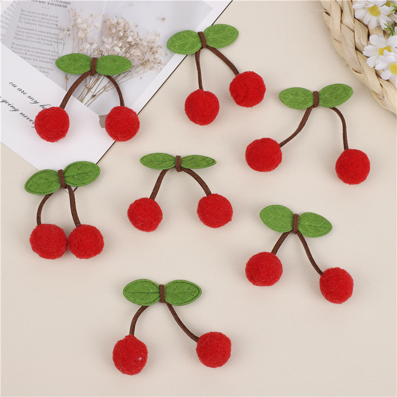 Manufacturer Wholesale Cherry Fur Ball High Elastic Leaf Pair Ball DIY Clothing Accessories Hairpin Accessories Plush Ball Decoration