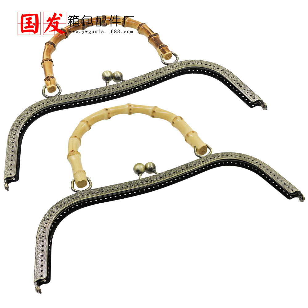 27CM cintura cóncava en forma de M mango de bambú real boca estenopeica dorada bambú natural mano mano mano mano boca bronce dorado