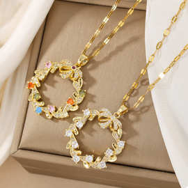 【钛钢】新款圣诞节花环时尚气质锆石满钻锁骨链圣诞节礼物