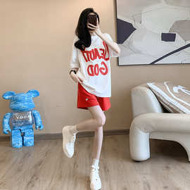 盐系运动服套装女夏季宽松韩版时尚洋气减龄短袖短裤休闲两件套潮