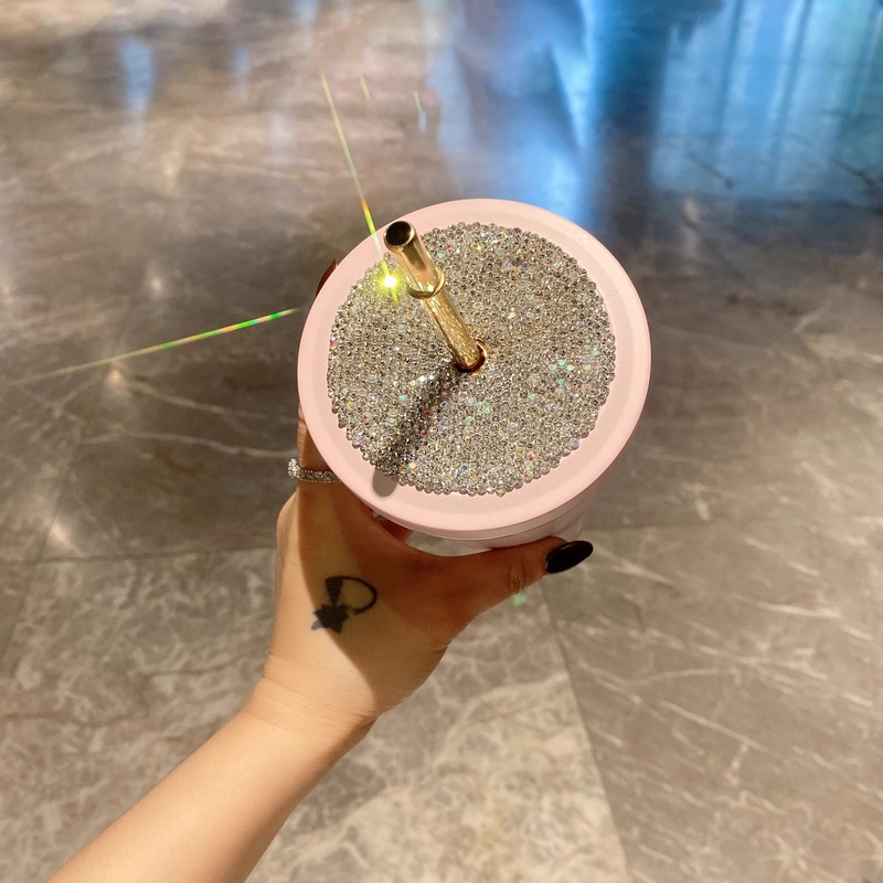 跨境外贸镶钻吸管咖啡水杯女奢华水钻不锈钢大容量饮料水杯礼物|undefined