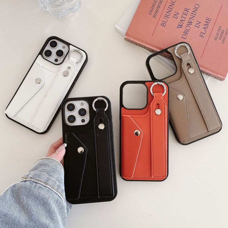 New Style Pebbled Leather Feel Apple 17P Card-Insert Wrist Strap Suitable for iPhone 13 Phone Case, Export Model