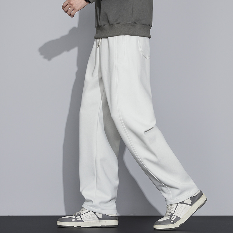 2025 nuevos pantalones de cintura elásticos de cuerda de tracción para hombres de otoño retro americano pantalones casuales sueltos pantalones rectos image 4