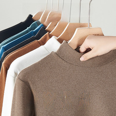 秋冬季新款男士打底衫德絨中領磨毛內搭長袖保暖上衣內衣外穿半高