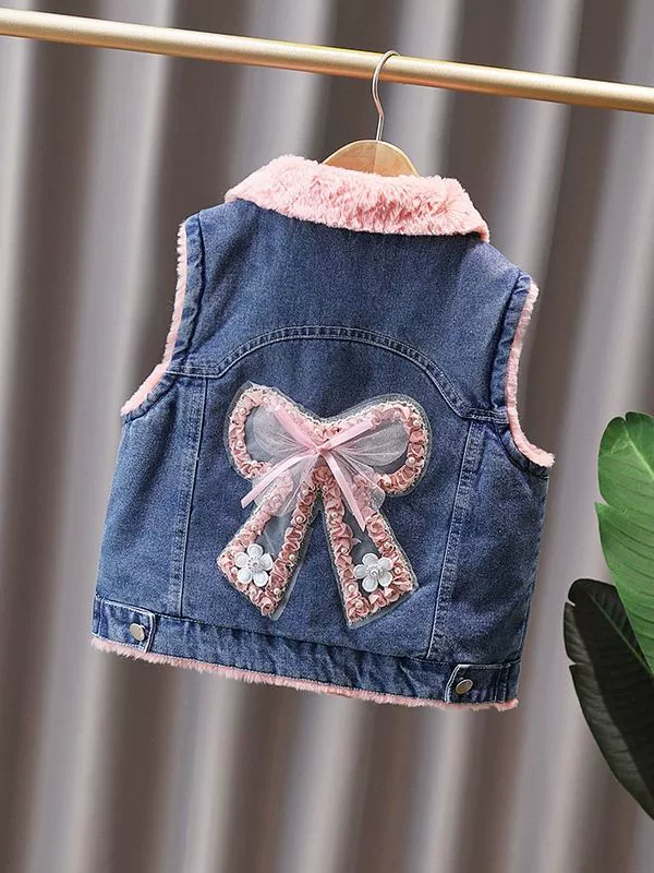 Winter children's denim demi-season down jacket girl's, western style, increased thickness