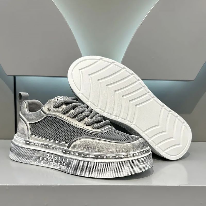 Herren Sommer 2024 neue dicke Sohlen atmungsaktives Mesh Casual Board Herren vielseitige, einfache, hohe Schönheit weiße Schuhe_voghion.com