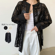 现货实拍 跨境出口日本乐天ins亚马逊外贸镂空钩花蕾丝衬衫上衣