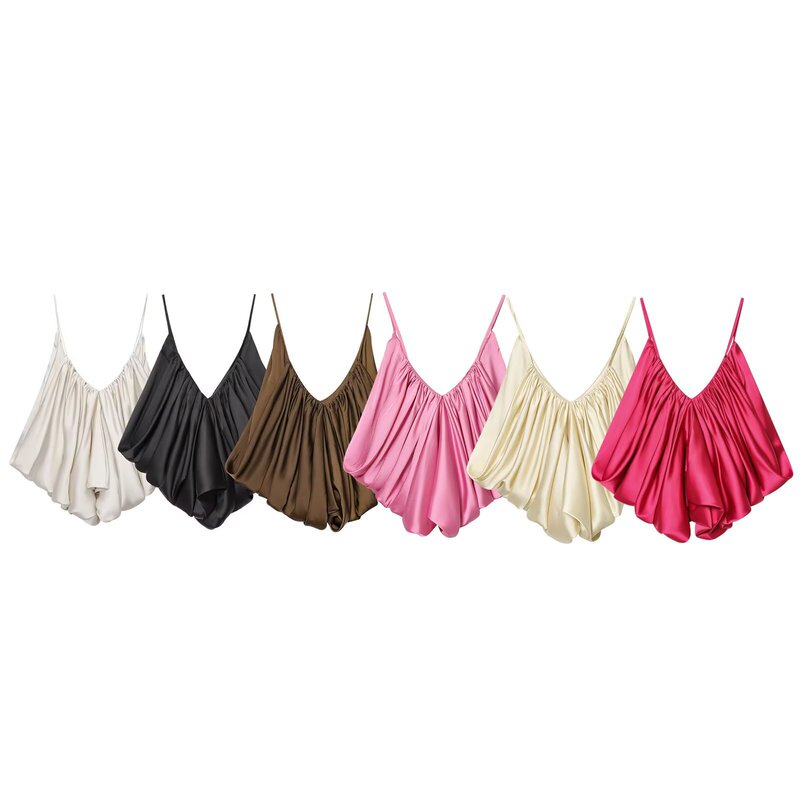 Z Cross-Border European and American 2025 New Fashion Camisole Women's Summer Silk Satin Texture Pleated Top 3776019 Z Cross-Border European and American 2025 New Fashion Camisole Women's Summer Silk Satin Texture Pleated Top 3776019