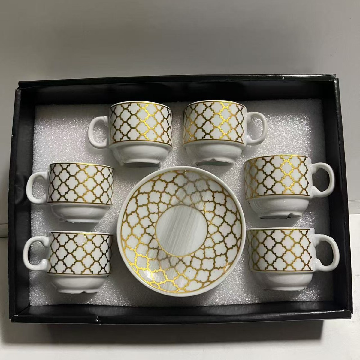 Nuevo conjunto de tazas de café de cerámica europea, tazas de café de estampado transfronterizo, 6 tazas de café de Oriente Medio, 6 platos de café de la tarde