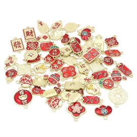 红色中国风DIY饰品配件 哑金K金祝福文字手链吊坠车挂件招财喜庆