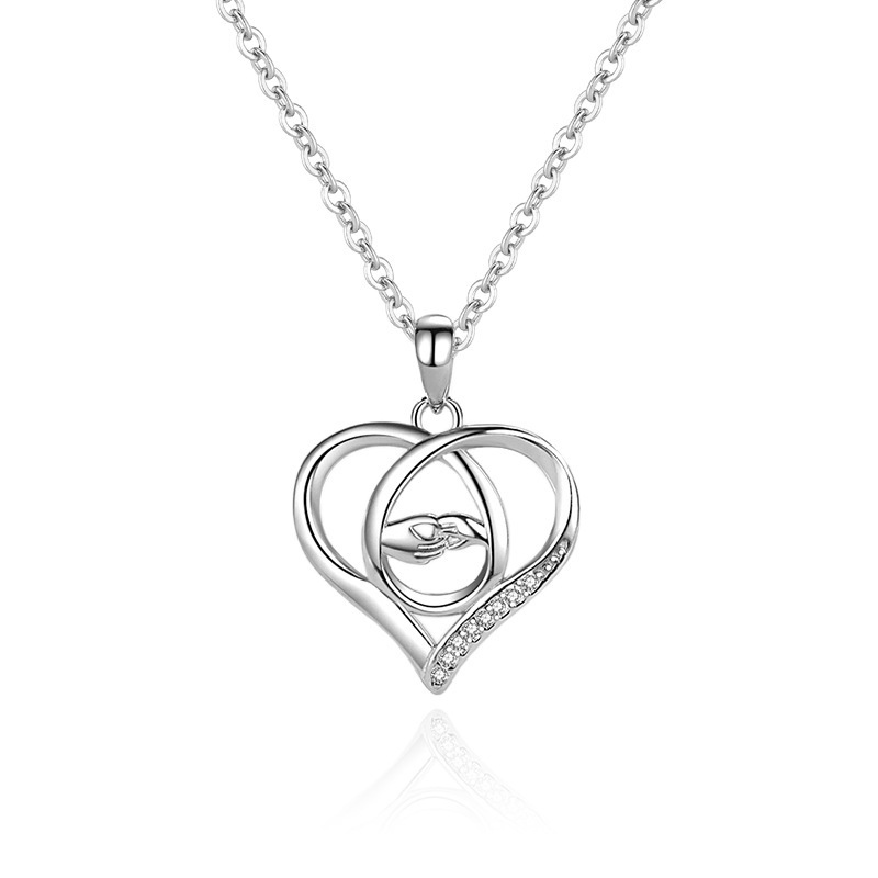 Sterling Silver S925 Fashion European and American Style Love Hand Diamond Zircon Necklace Mother's Love Mother's Day Gift