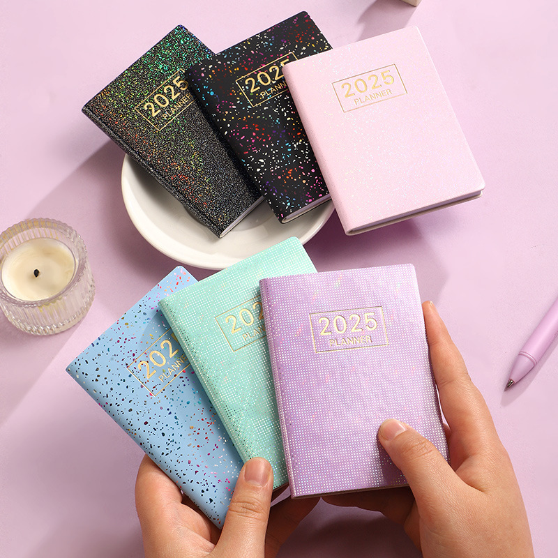 Cross-border 2026 A7 English Laser Daybook 2025 Mini Notebook Colorful Starlight Leather Plan