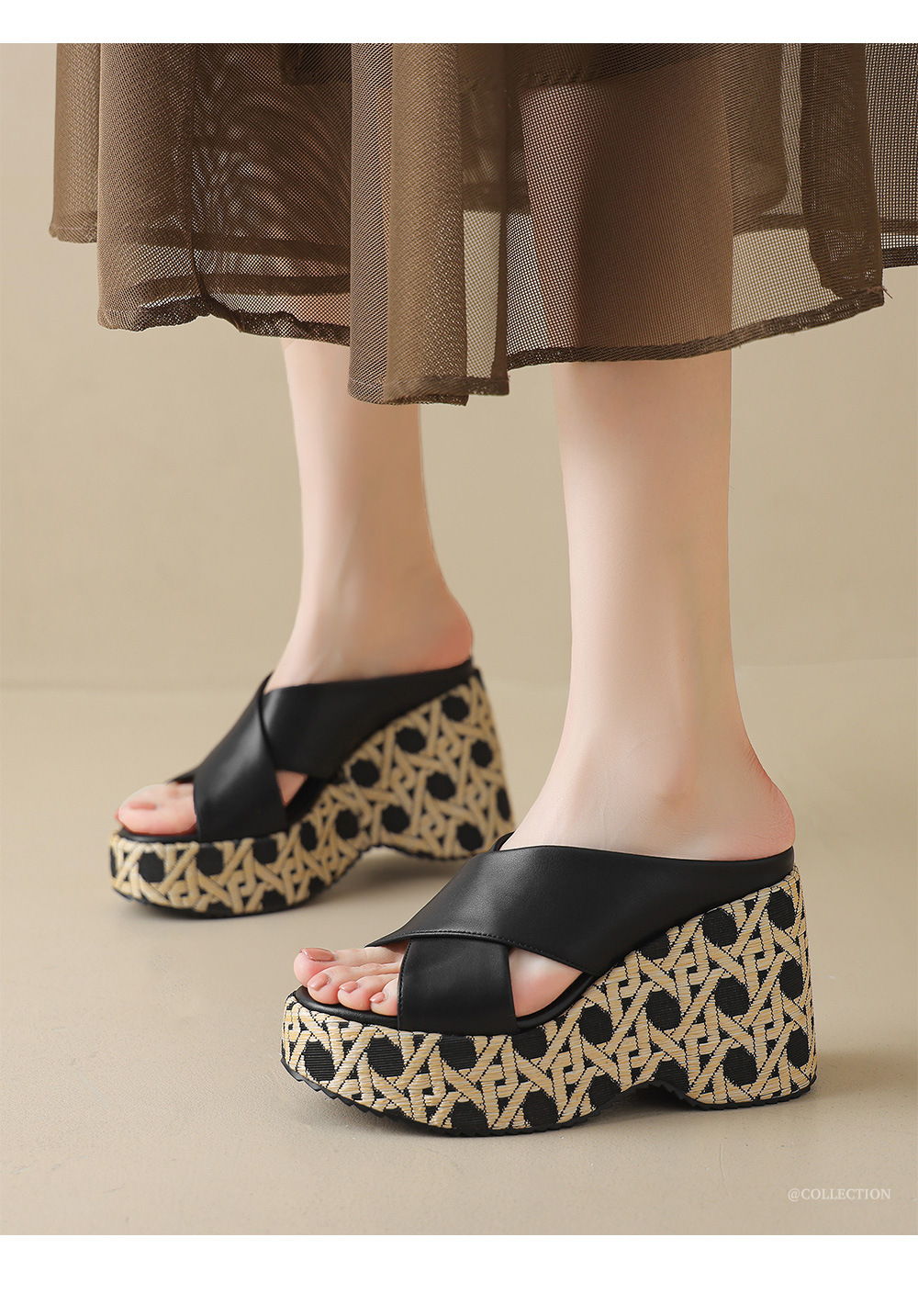 Sandal cao gót nữ quai chéo 9cm đế xuồng hở mũi — Màu đen, Màu mơ chi tiết 1