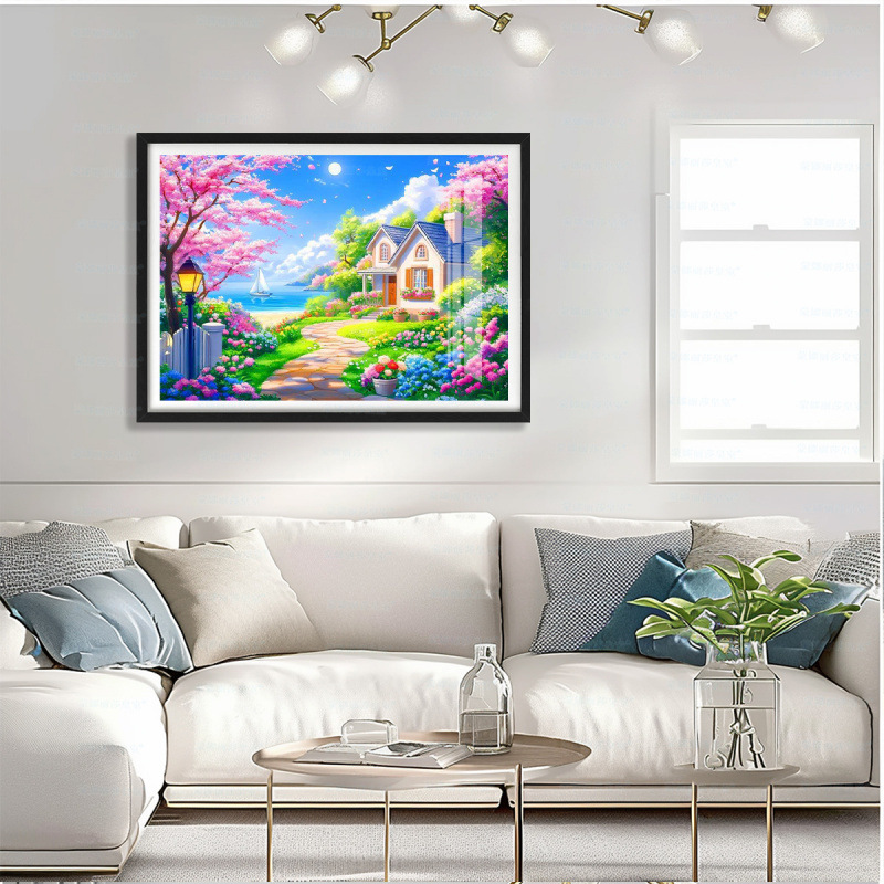 [Algodón importado] Mona Lisa Real bordado cruzado junto al mar Nueva decoración de paisaje bordado a mano image 3