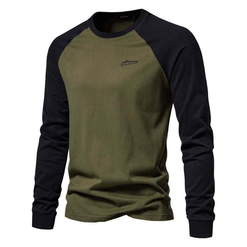 Men's Raglan Sleeve Casual T-Shirt Long Sleeve European Size Men's T-Shirt Patchwork Men's Base Shirt Cross-Border