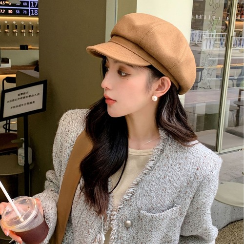 Octagonal hat women's summer literary retro slimming beret showing face little British all-match newsboy painter hat autumn and winter trend