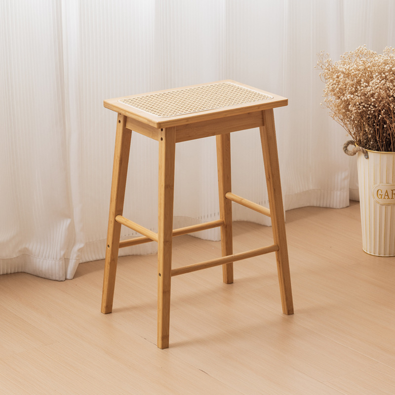 Taburete alto de ratán Taburete alto grueso para el hogar retro japonés, banco alto fuerte y duradero, banco alto, plataforma de isla de madera maciza, taburete de bar