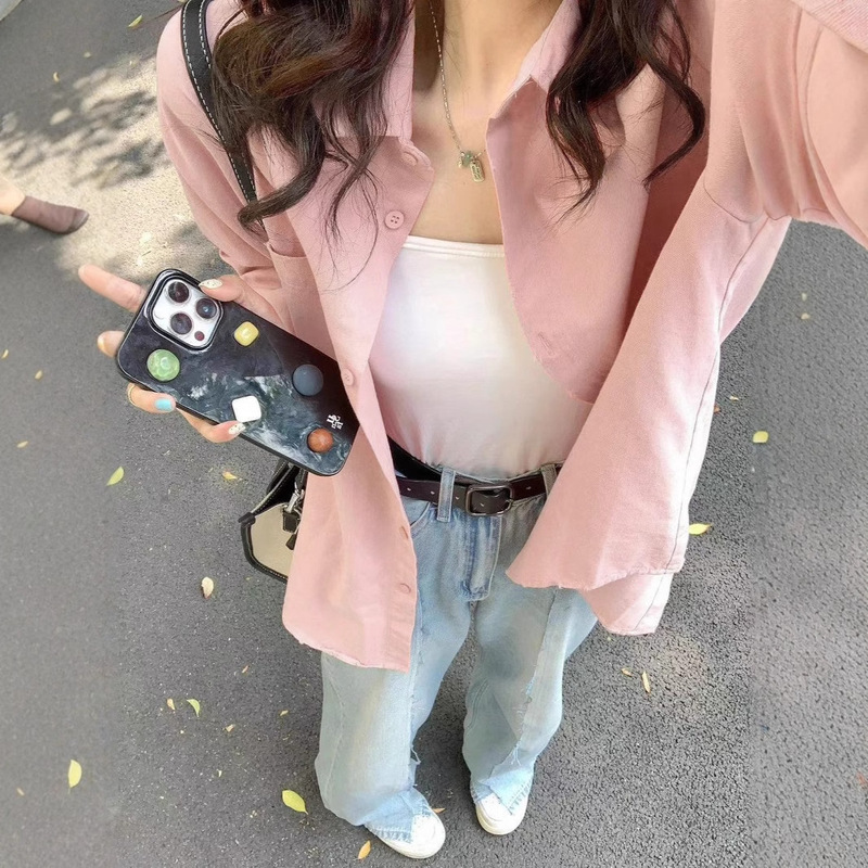 Women's Spring and Summer Cardigan Shirt for Petite Sizes, Casual Versatile Long-Sleeve Shirt for Layering or Wearing Alone, Non-Iron [Customized]