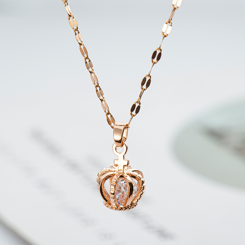 Kupfer Anhänger Rose Gold Kleine Krone Halskette Weibliche Ins Beliebte Net Rot Schlüsselbein Kette Kalten Stil Einfache Anhänger Zubehör_voghion.com