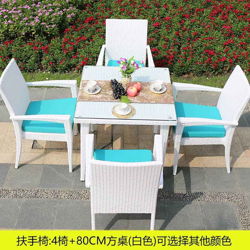 4 reposabrazos + mesa cuadrada de 80 cm (blanco)