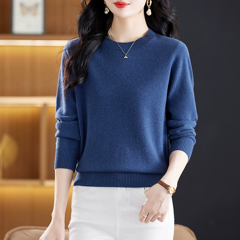 Женский короткий трикотаж из чистой шерсти, женский осенне-зимний пуловер с круглым вырезом, теплый трикотаж большого размера, топ, осенняя одежда