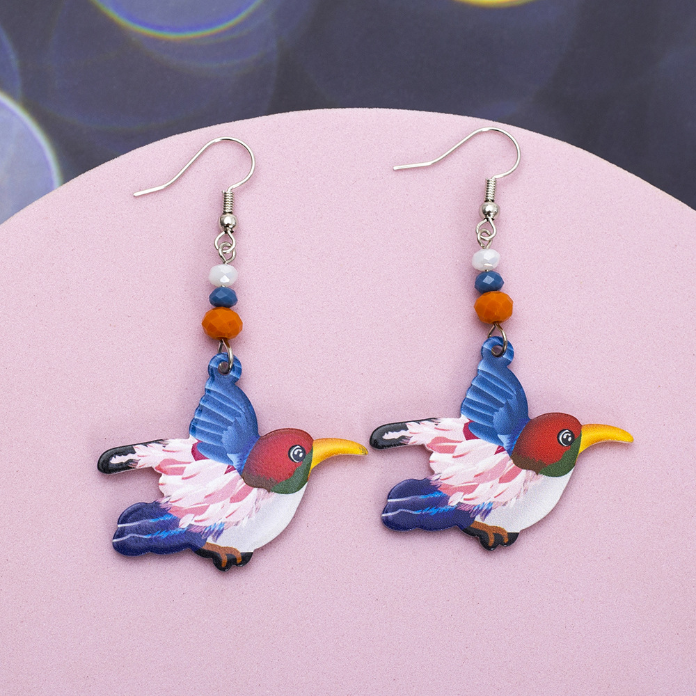 1 Paire Mignon Oiseau Perlé Impression Arylique Boucles D'oreilles display picture 3