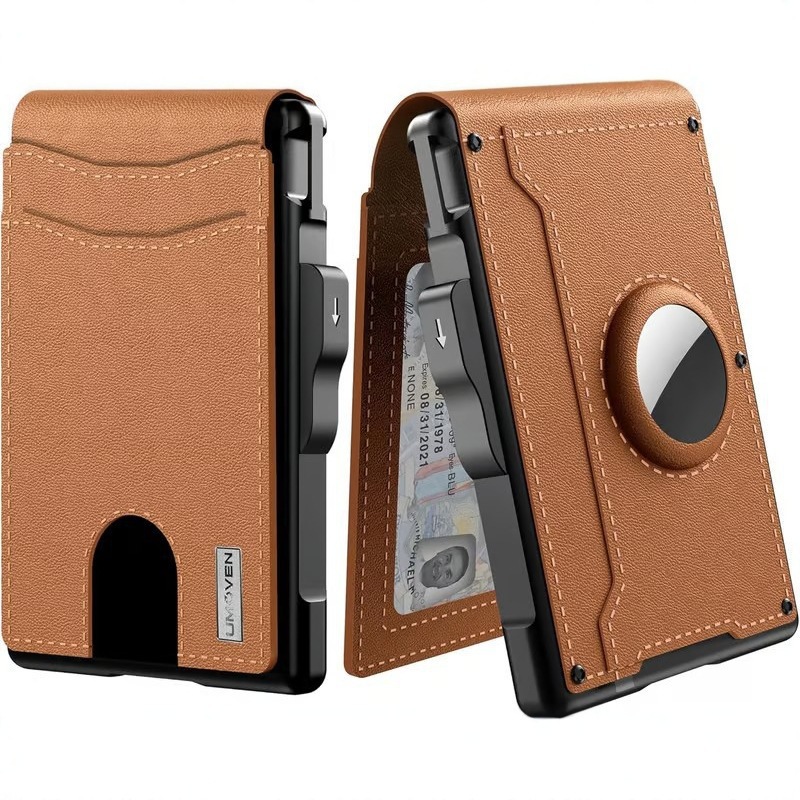 Wallet Men's Card Bag Long Airtag Card Bag Large Capacity Card Space Flip Carbon Fiber Metal Card Box_voghion.com