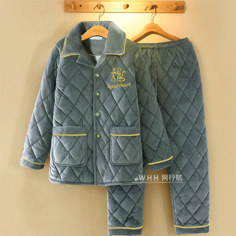 남성 잠옷 가을, 겨울 겨울 산호 벨벳 두꺼운 플러스 벨벳 플란넬 퀼트 가정 의류 남성 겨울 코튼 자켓