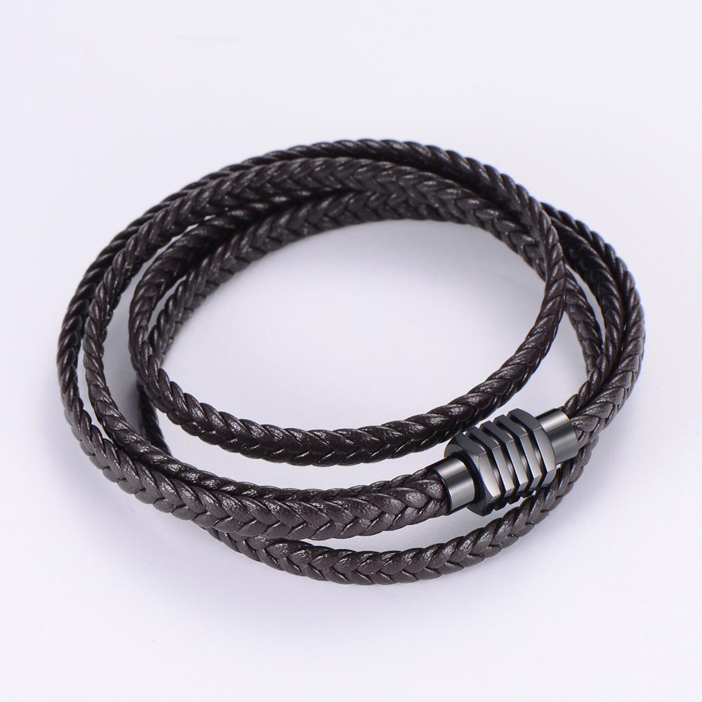 304 Stainless Steel Material Unisex Gender Luxurious 304 Stainless Steel No Inlaid 18K Gold Plated Vacuum Plating Unisex Men Cord & Leather Bracelets