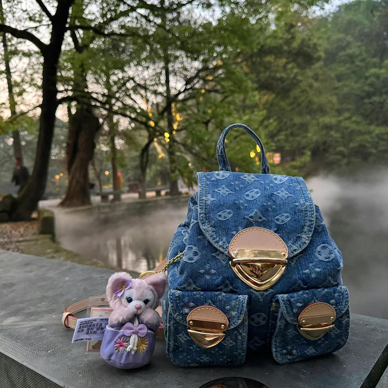 Neie populäre Denim Jacquard-Rucksak mat modeschen, lässegen, gedréckten Duebelrucksäck fir Reesen a villfältegen Eenzelrucksäck_voghion.com