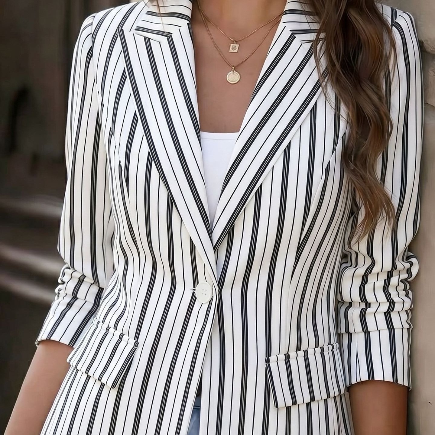 Blazer de rayas manga larga blanco