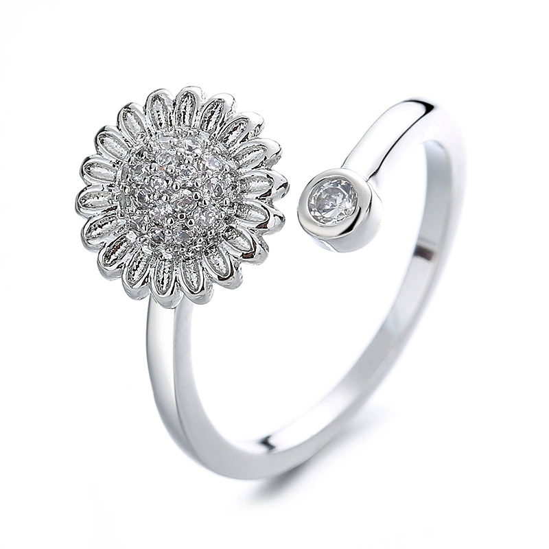 Rotating adjustable windmill ring, light‑luxury fashion ring, silver tone, adjustable opening
