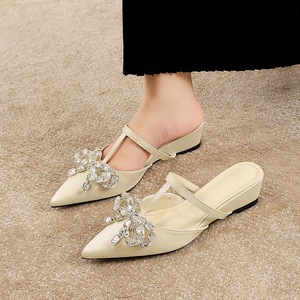 599-35 French style Sweet Water Diamond Bow Decoration Pointed Shallow Mouth Half Dragging Female One Step Stepping Slop