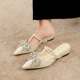 599-35 French style Sweet Water Diamond Bow Decoration Pointed Shallow Mouth Half Dragging Female One Step Stepping Slope Slippers Female