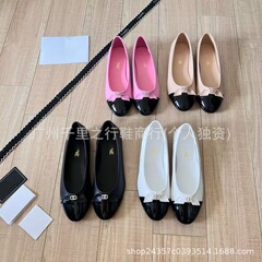 小香风玛丽珍单鞋女2025春秋新款平底蝴蝶结拼色芭蕾舞鞋一脚蹬