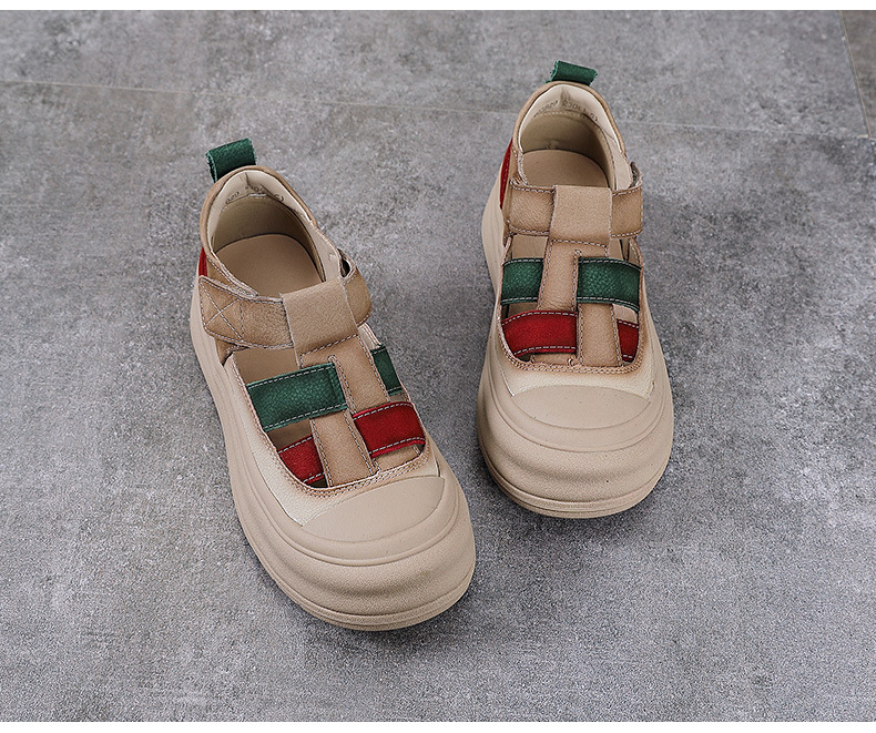 Giày lười nữ da bò đục lỗ đế dày Velcro — Màu vàng chi tiết 13