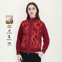立领提花100纯羊毛开衫冬季新款毛巾绣拉链款羊毛针织衫TN5731