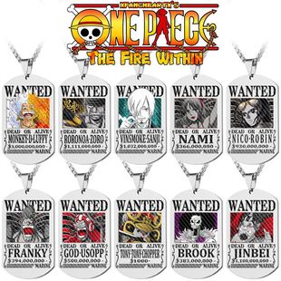 One Piece Wanted Notice Titanium Steel Color Printing Military Brand Sea King Reward Order Stainless Steel Color Printing Dog Brand Necklace
