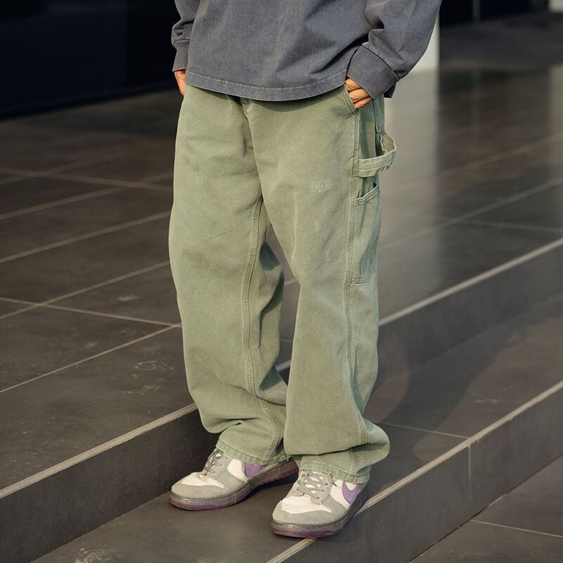 Trs Men's Clothing | Japanese Retro Vintage Washed Distressed Carpenter Work Pants Straight Casual French Work Pants for Men