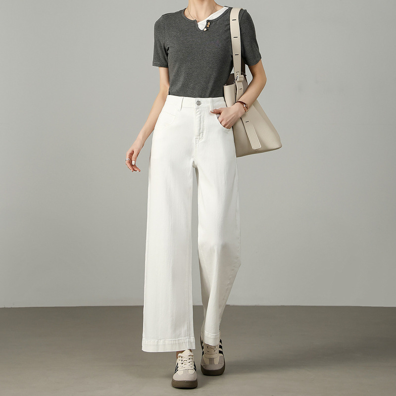 Brand Discount Special Clearance White Jeans for Women, Simple Loose Wide-Leg Versatile Women's Pants Factory Wholesale