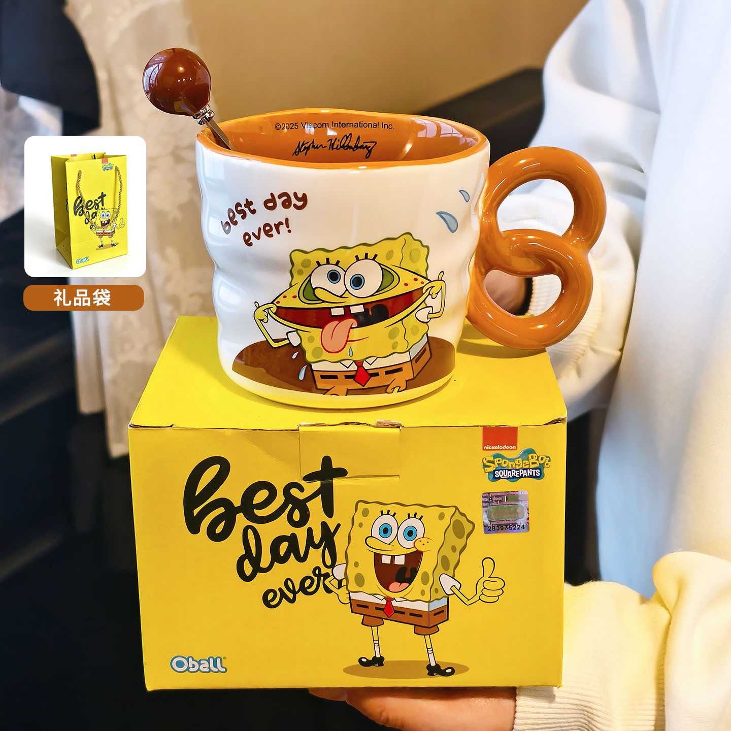 Auténtico SpongeBob cerámica marca taza doméstica 2025 nuevo trabajo de oficina de alto valor taza de café de oficina