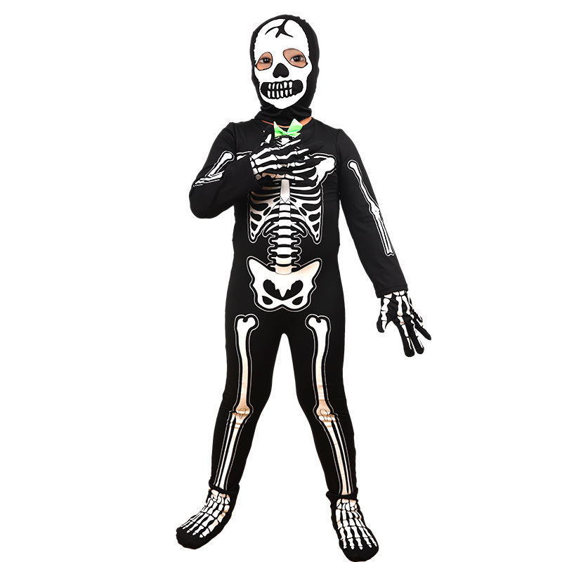 夏の欧米の爆発的な子供の黒い夜光の頭蓋の骨格の服は服装のハロウィンのcosの服装を装います。|undefined