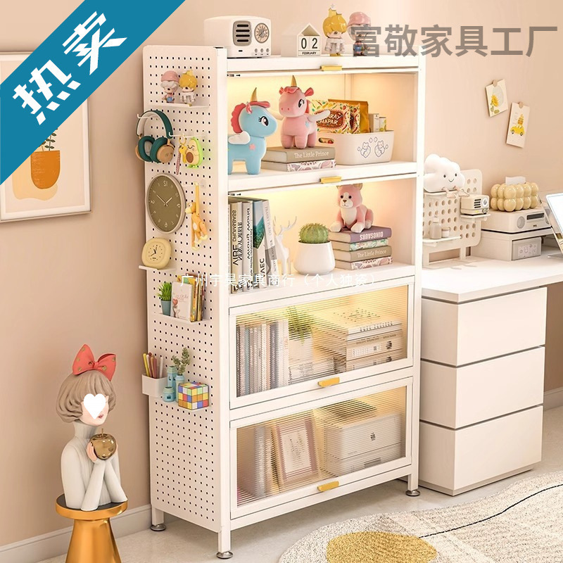 Household Steel Bookcase with Door Children's Bookshelf Living Room Storage Cabinet Dust-Proof Iron Storage Cabinet Bedroom Storage Cabinet
