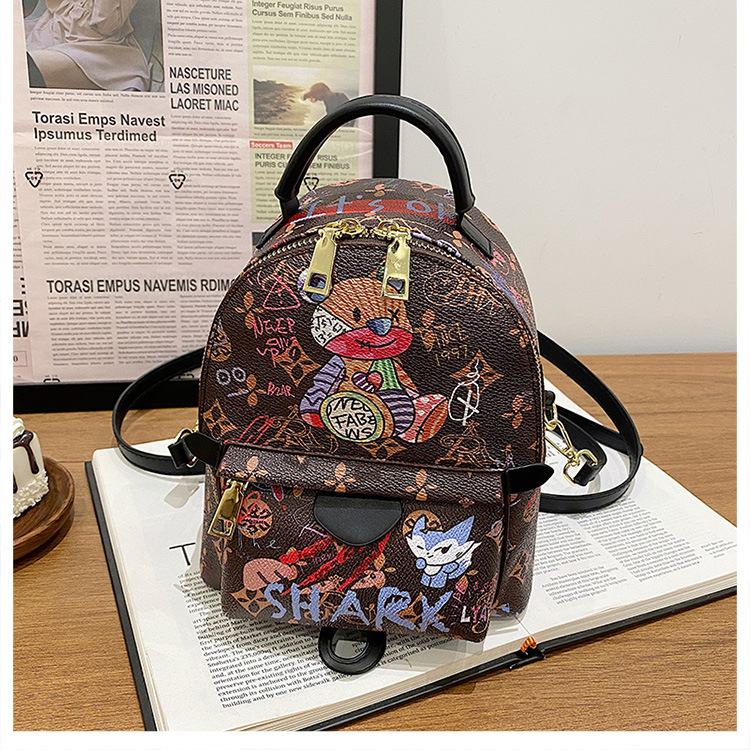 Stylish Graffiti Printed Backpack For Women Cute Bear School Bag_voghion.com